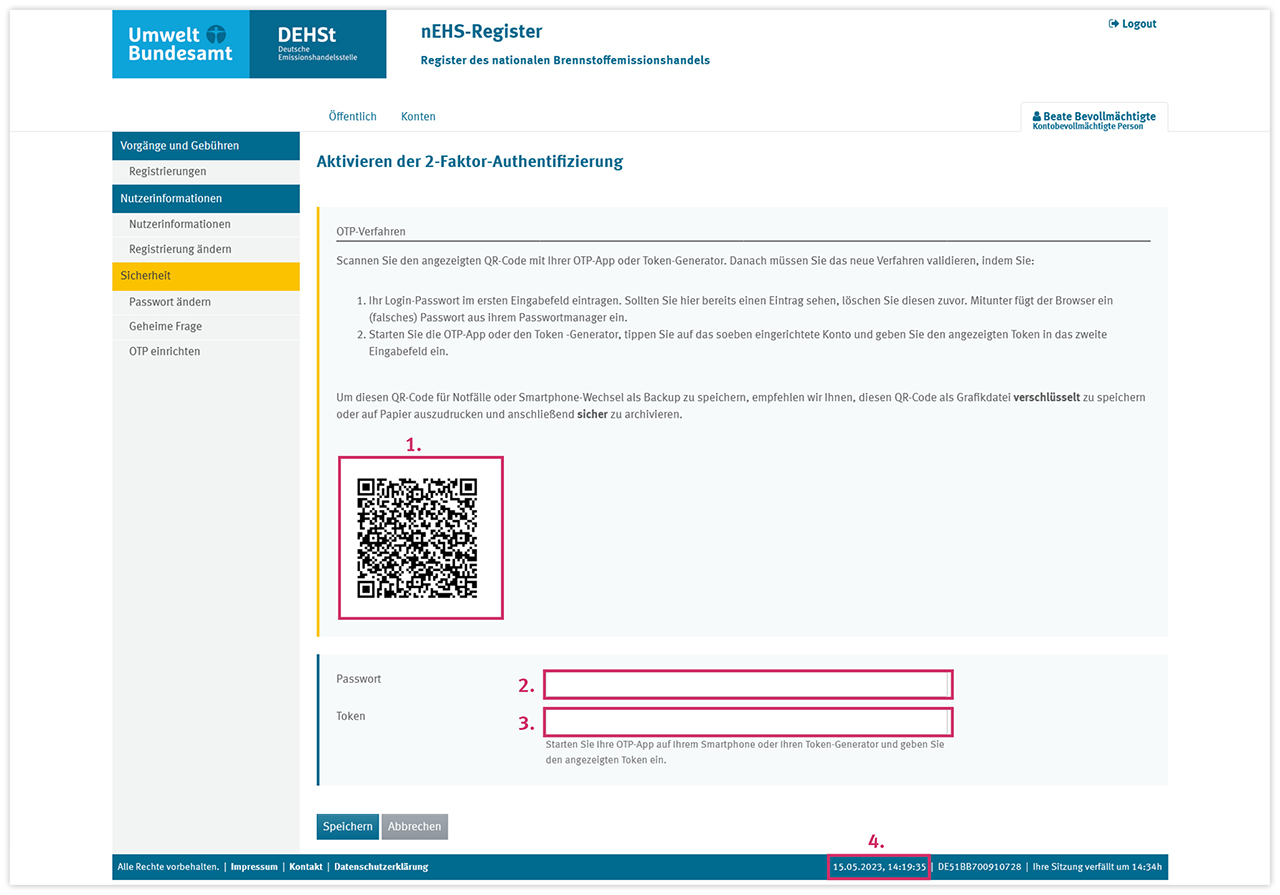 Screenshot of each to step to activate the 2-factor authentication in German