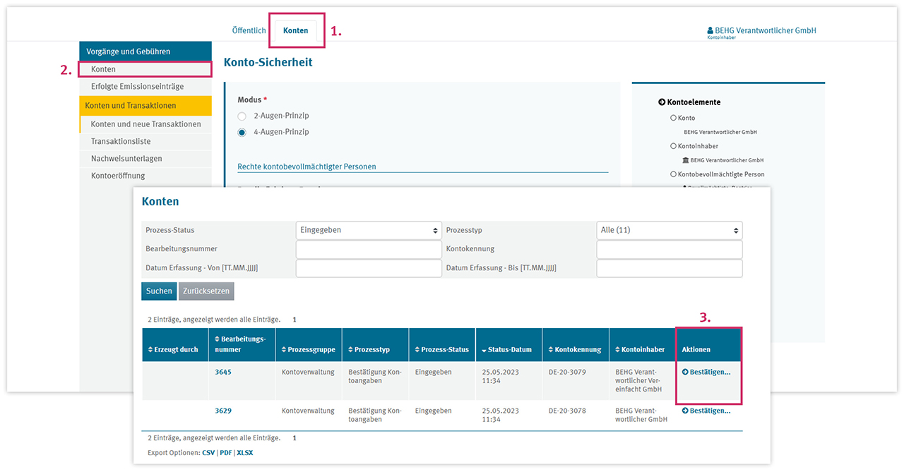 Screenshot from the nEHS register with step-by-step instructions for the annual confirmation of account details.